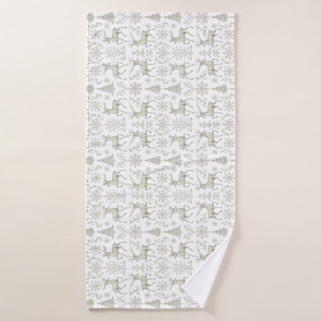 Rustic, Silver/White modern Christmas pattern Bath Towel (Bath Towel)