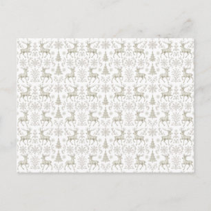 Rustic, Silver/White modern Christmas pattern Holiday Postcard