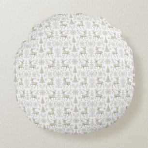 Rustic, Silver/White modern Christmas pattern Round Cushion