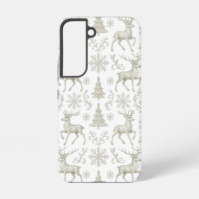 Rustic, Silver/White modern Christmas pattern Samsung Galaxy S22 Case (Back)