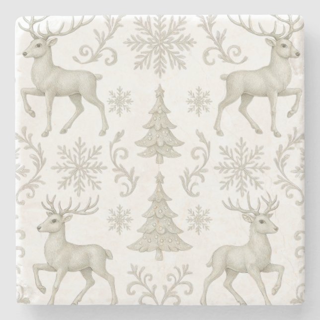 Rustic, Silver/White modern Christmas pattern Stone Coaster (Front)