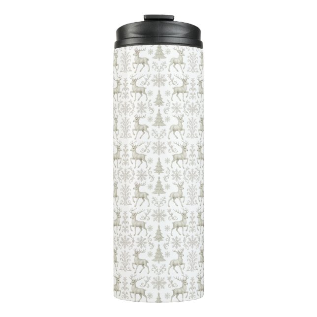 Rustic, Silver/White modern Christmas pattern Thermal Tumbler (Front)
