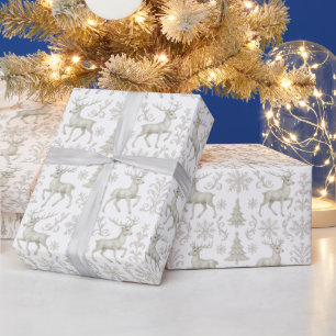 Rustic, Silver/White modern Christmas pattern Wrapping Paper