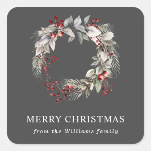 rustic silver winter floral wreath  square sticker