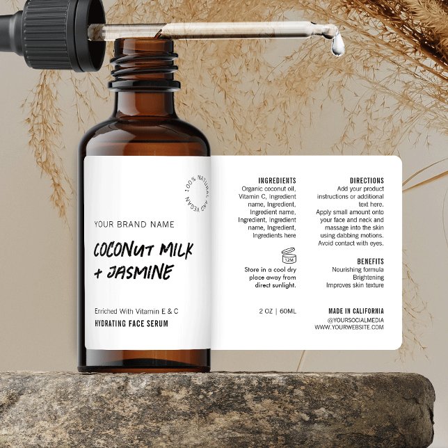 Rustic Simple Black White 2OZ Dropper Bottle Label (Minimalist rustic style cosmetic dropper bottle wraparound label in black and white)