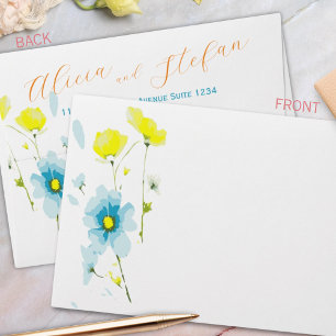 Rustic Simple Blue Yellow Poppies Watercolor Envelope