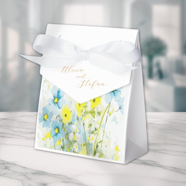 Rustic Simple Blue Yellow Poppies Watercolor  Favour Box (Creator Uploaded)