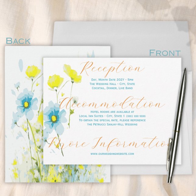 Rustic Simple Blue Yellow Poppies Watercolor RSVP Card (Creator Uploaded)