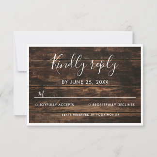 Rustic Simple Elegant Barn Wood Wedding RSVP Card