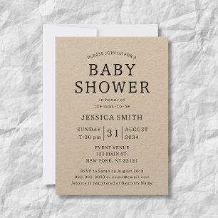 Rustic Simple Gender Neutral Kraft Baby Shower Invitation