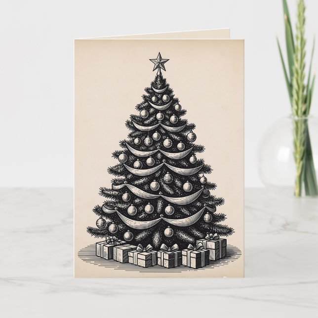 Rustic Simple Modern Trendy Christmas Tree Holiday Card (Front)