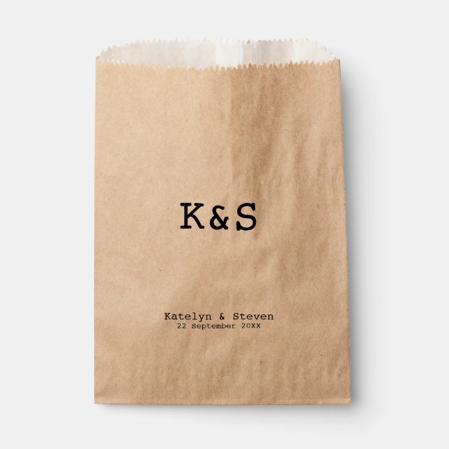 Rustic Simple Monogram Initials Wedding Treat Favour Bags (Front)