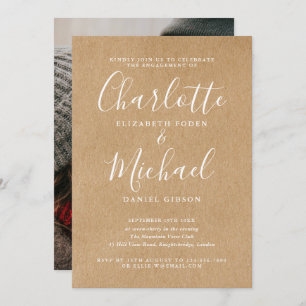 Rustic Simple Script Engagement Photo Invitation