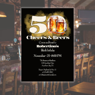 Rustic Simple Vintage Cheers & Beers 50th Birthday Invitation