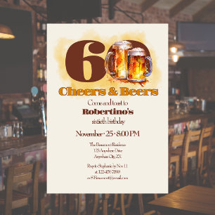 Rustic Simple Vintage Cheers & Beers 60th Birthday Invitation