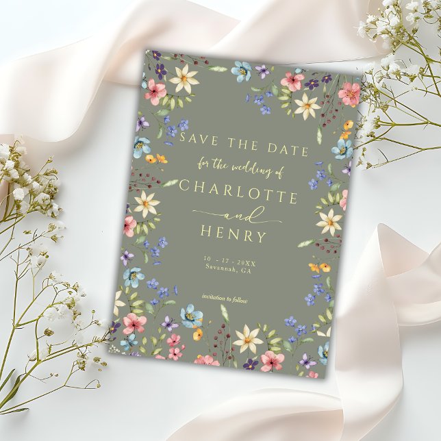 Rustic Simple Wildflower Sage Garden Wedding Save The Date (Creator Uploaded)