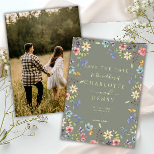 Rustic Simple Wildflower Sage Photo Wedding Save The Date