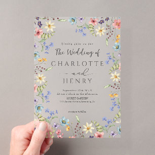 Rustic Simple Wildflower White Spring Wedding Acrylic Invitations