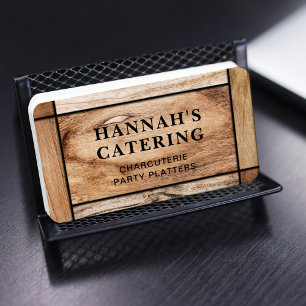 Rustic Simple Wooden Board Charcuterie Script Business Card