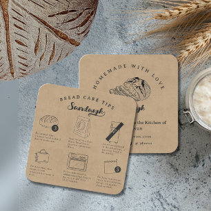 Rustic Sketch Homemade Sourdough Bread Care Tips Square Business Card