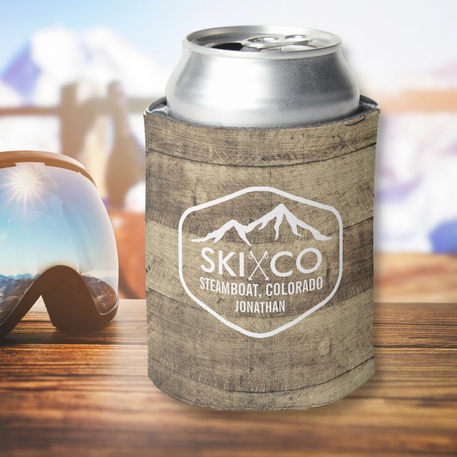 Rustic Ski Mountain Steamboat CO Wood Beer Can Cooler (Creator Uploaded)