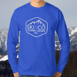 Rustic Ski Mountain Steamboat Springs Colorado T-Shirt<br><div class="desc">This custom long sleeve tshirt features a vintage rustic style logo with a snow covered ski mountain and rustic ski poles. Add your custom text - SKI CO, SKI VT, SKI CA, etc and your favourite ski mountain. There's also room for your name or initials. Great for wearing under your...</div>
