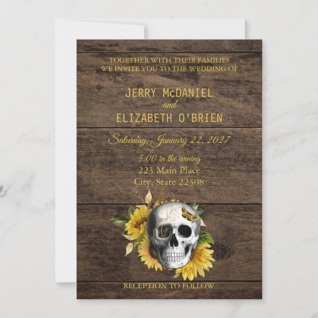 Rustic Skull Sunflower Wedding Invitation (Front)