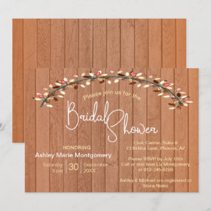 Rustic Slat Wood Colourful Leaf Arch Bridal Shower Invitation