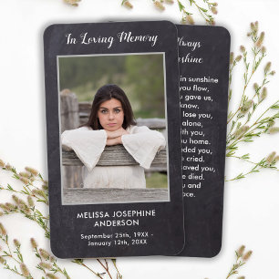 Rustic Slate Photo Sympathy Funeral Prayer Card