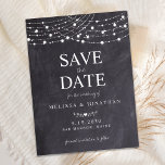 Rustic Slate String Lights Wedding Save The Date  Card<br><div class="desc">Save The Date! Announce your wedding to friends and family with these rustic chalkboard and string lights save the date cards. Personalise with names, wedding date, location. Add any other information on the back. These unique chalkboard string lights wedding save the cards will make a lasting impression, your guests will...</div>