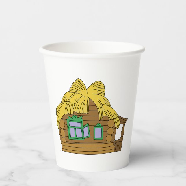 Rustic Slavic Log House Traditional Thatched Roof Paper Cups (Front)