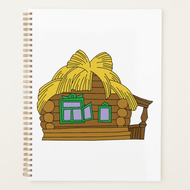 Rustic Slavic Log House Traditional Thatched Roof Planner (Front)