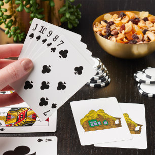 Rustic Slavic Log House Traditional Thatched Roof Playing Cards