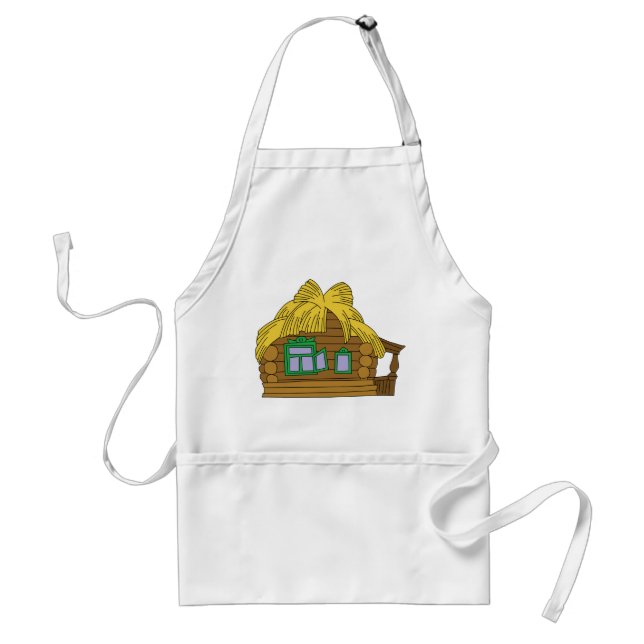 Rustic Slavic Log House Traditional Thatched Roof Standard Apron (Front)