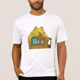 Rustic Slavic Log House Traditional Thatched Roof T-Shirt