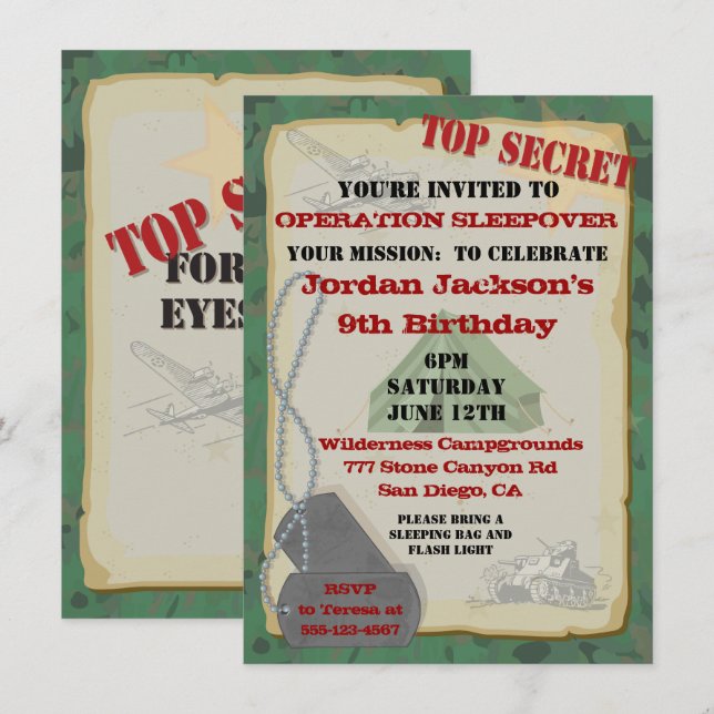 Rustic Sleepover Party Invitation (Front/Back)