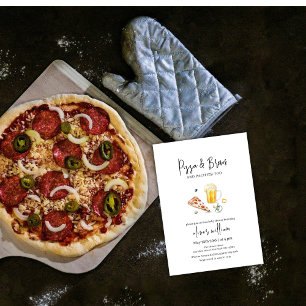 Rustic Slice Pizza & Beers & Pacifier Baby Shower Invitation