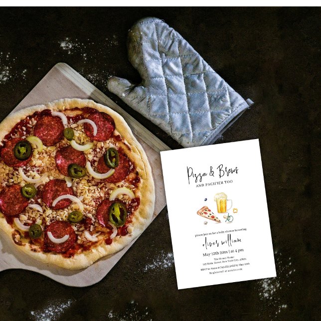 Rustic Slice Pizza & Beers & Pacifier Baby Shower Invitation (Rustic Slice Pizza & Beers & Pacifier Baby Shower Invitation)
