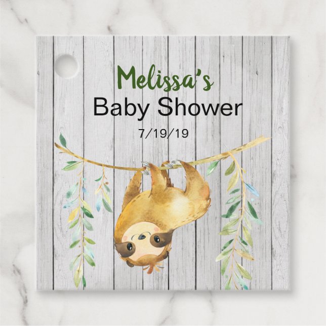 Rustic Sloth Baby Shower Favour Tags (Front)