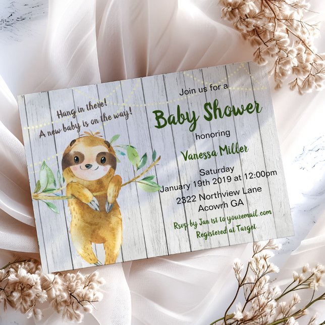 Rustic Sloth Baby Shower Invitation (Creator Uploaded)