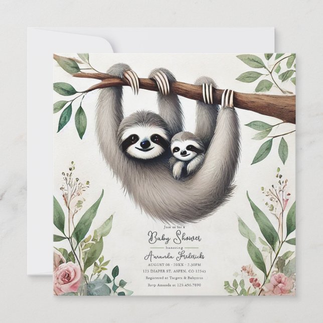 Rustic Sloth Baby Shower Invitation (Front)
