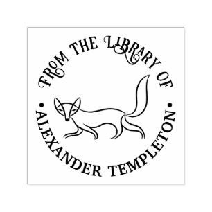 Rustic Sly Fox #3 Round Library Book Name Self-inking Stamp