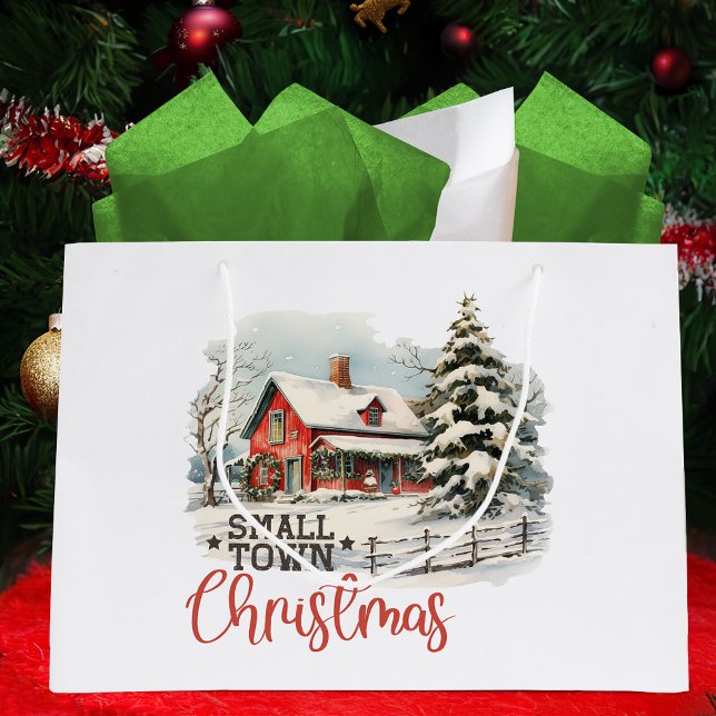 Rustic Small Town Christmas Farmhouse Large Gift Bag (Creator Uploaded)