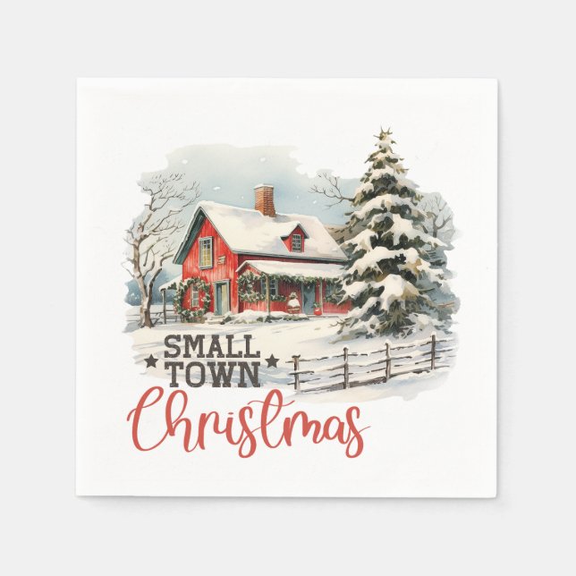 Rustic Small Town Christmas Farmhouse Napkin (Front)
