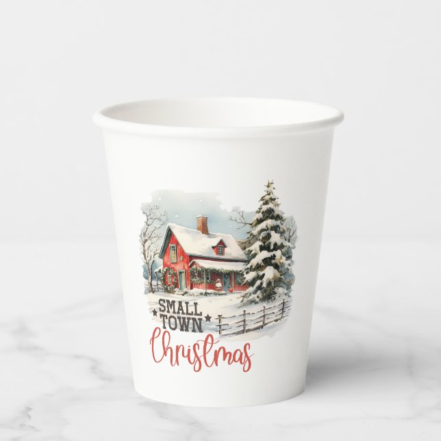 Rustic Small Town Christmas Farmhouse Paper Cups (Front)