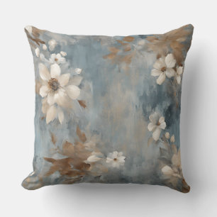 Rustic Smokey Blue Brown Cream Floral Cushion