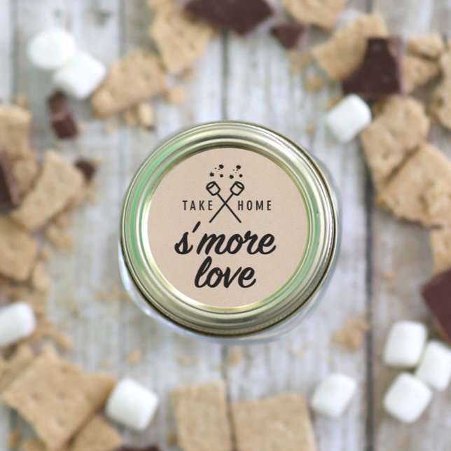 Rustic S'more Love Kraft Wedding Favour Classic Round Sticker (Creator Uploaded)