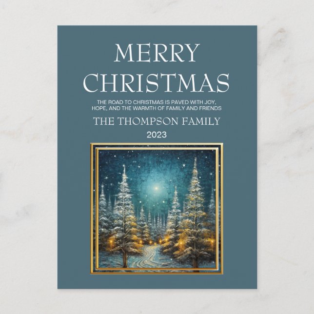 Rustic Snow Covered Road Merry Christmas Holiday Postcard (Front)