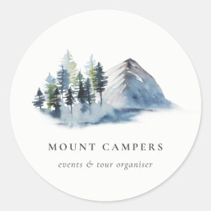 Rustic Snow Pine Woods Watercolor Camping Mountain Classic Round Sticker