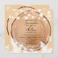 Rustic snow wood log light Christmas photo wedding